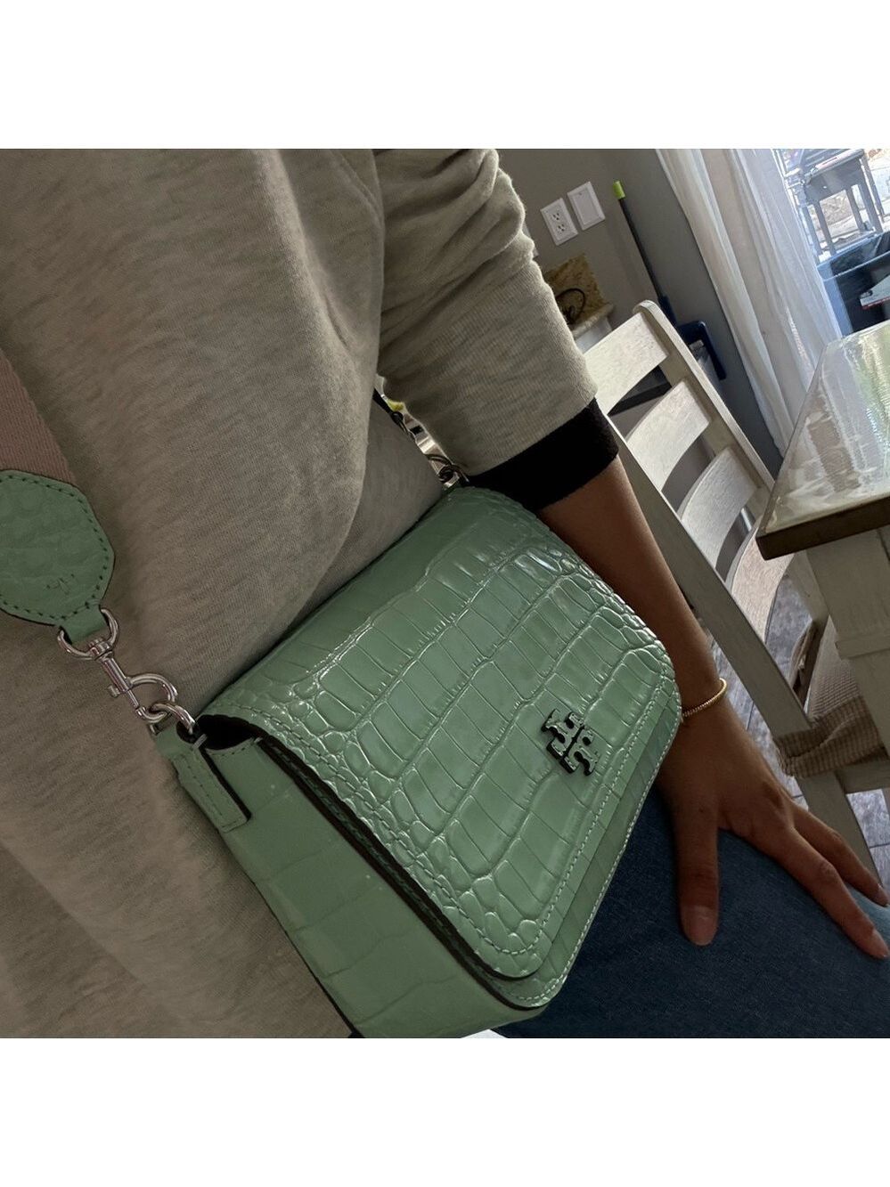 Tory Burch THEA EMBOSSED FLAP CROSSBODY / shoulder in NORTHERN LIGHTS color - Picture 9 of 11